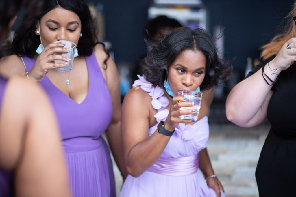wedding guests drinking