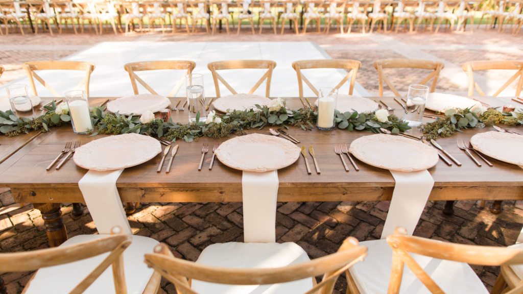 outdoor wedding reception table set up