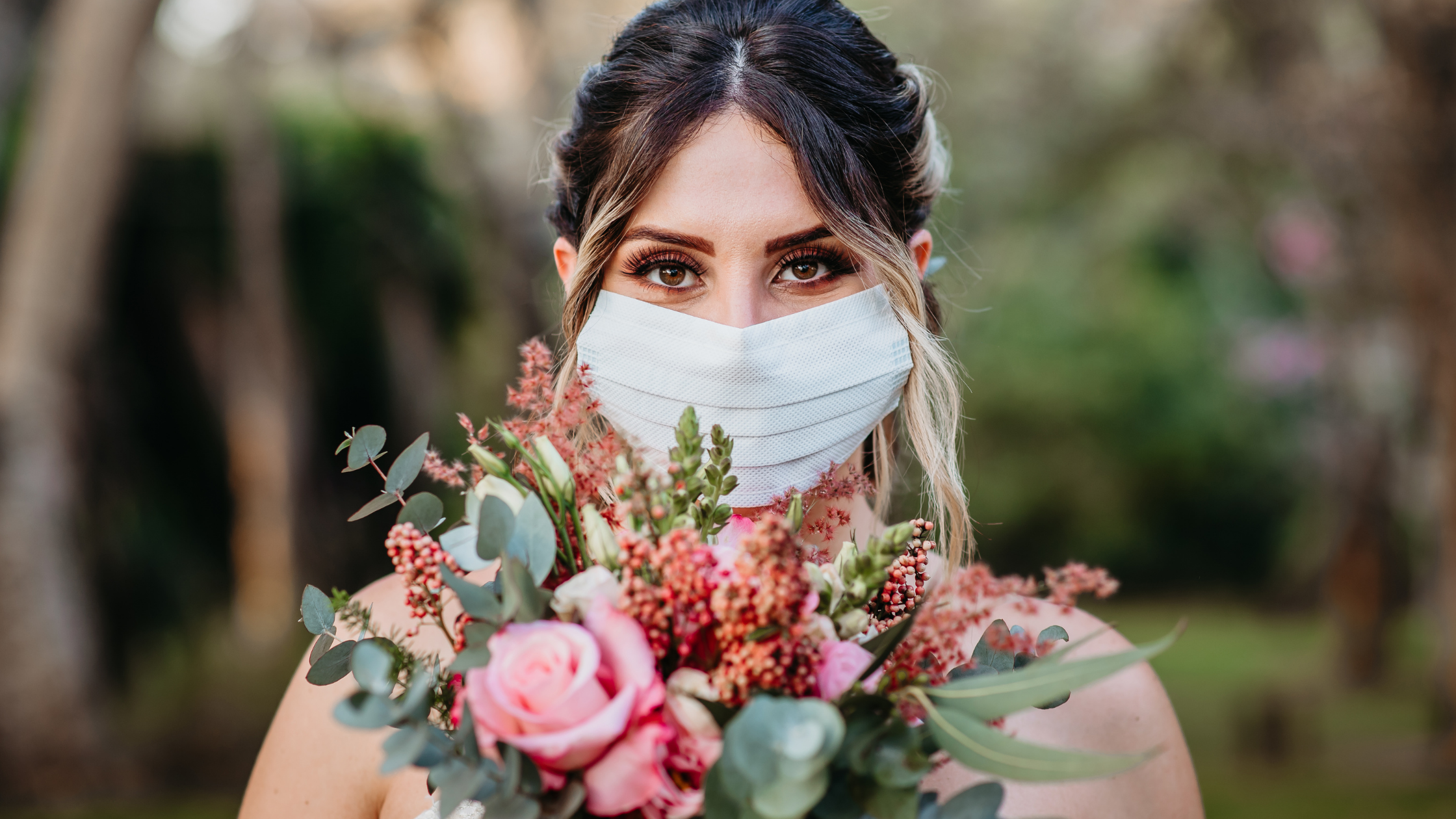 bride wearing mask