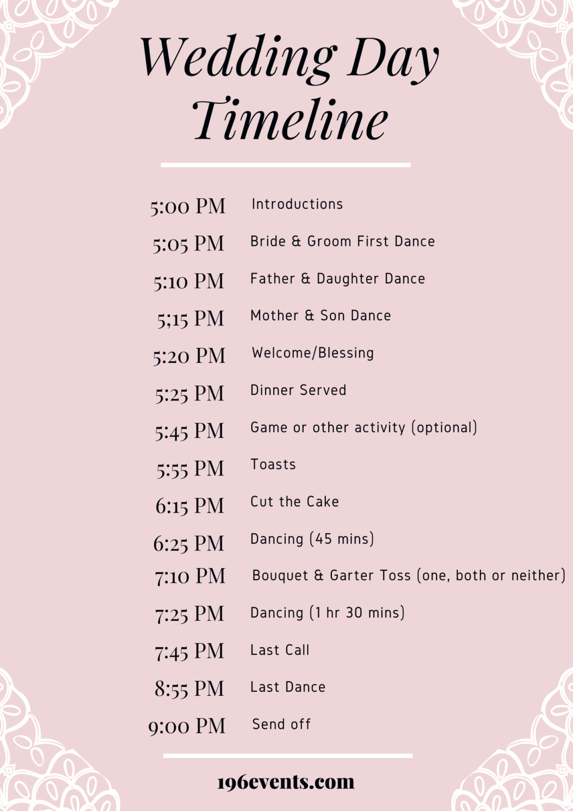 The Perfect Timeline For An Epic Wedding Reception 196 Events misformrs